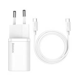 ŁADOWARKA SIECIOWA BASEUS SUPER SI QUICK CHARGER 1C 25W Z PRZEWODEM USB-C DO USB-C 1M (BIAŁA)