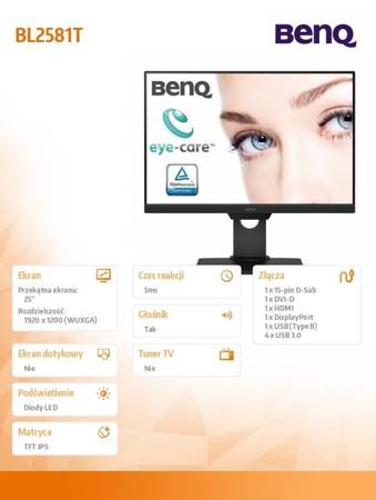 BENQ MONITOR 25 CALI BL2581T LED 4MS/1000:1/HDMI/CZARNY