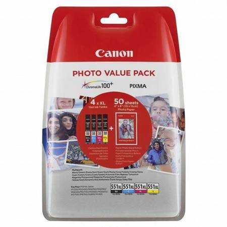 CANON ORYGINALNY INK / TUSZ CLI-551XL C/M/Y/BK PHOTO PAPER VALUE PACK, CMYK, BLISTR, 6443B006, CANON PIXMA IP7250,IP8750,IX6850,MG