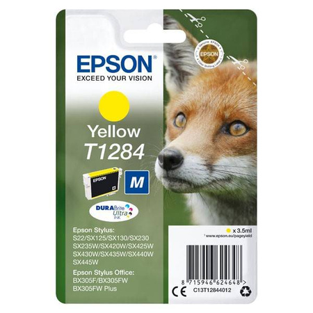 EPSON ORYGINALNY INK / TUSZ C13T12844022, T1284, YELLOW, BLISTR, 3,5ML, EPSON STYLUS S22, SX125, 420W, 425W, STYLUS OFFICE BX305