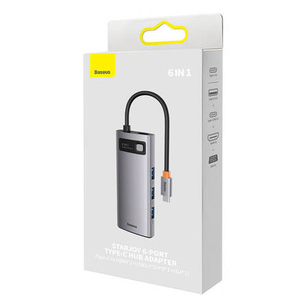 HUB 6W1 BASEUS METAL GLEAM SERIES, USB-C DO 3X USB 3.0 + HDMI + USB-C PD + VGA