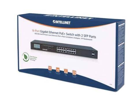 INTELLINET PRZEŁĄCZNIK GIGABIT 16X RJ45, POE+, 2X SFP, LCD, RACK 19