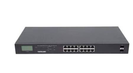 INTELLINET PRZEŁĄCZNIK GIGABIT 16X RJ45, POE+, 2X SFP, LCD, RACK 19