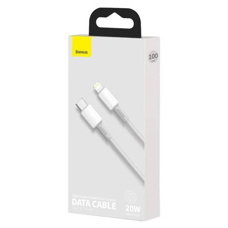 KABEL USB-C DO LIGHTNING BASEUS HIGH DENSITY BRAIDED, 20W, 5A, PD, 1M (BIAŁY)