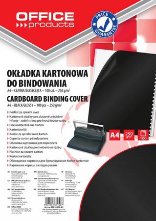 KARTON DO BINDOWANIA BŁYSZCZĄCY A4 OFFICE PRODUCTS CHROMOLUX CZARNY 100 SZT