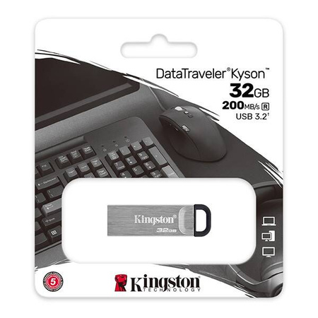 KINGSTON USB FLASH DISK, USB 3.0, 32GB, DATATRAVELER(R) KYSON, SREBRNY, DTKN/32GB, USB A, Z OCZKIEM NA BRELOK