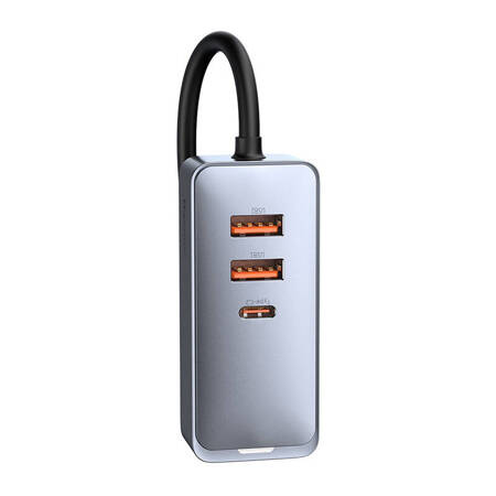 ŁADOWARKA SAMOCHODOWA BASEUS SHARE TOGETHER Z PRZEDŁUŻACZEM, 2X USB, 2X USB-C, 120W (SZARA)