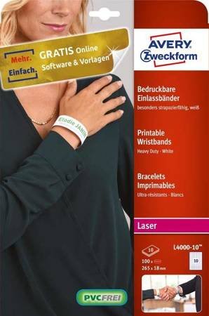 OPASKI IDENTYFIKACYJNE NA NADGARSTEK DO ZADRUKU 265X18MM L4000-10 BIAŁE FOLIA POLIESTROWA 10ARK*10SZT