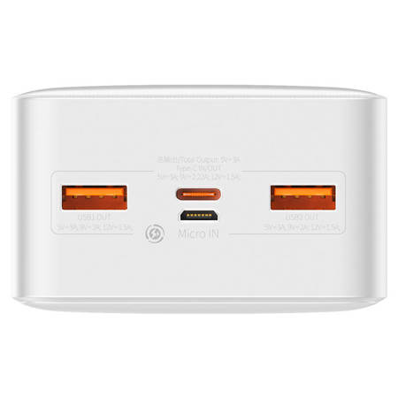 POWERBANK BASEUS BIPOW 30000MAH, 2XUSB, USB-C, 20W (BIAŁY)