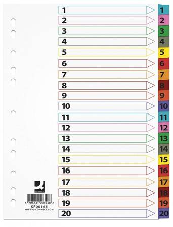 PRZEKŁADKI 1-20 A4 Q-CONNECT MYLAR MIX KOLORÓW KARTON 170G/M² 20KART