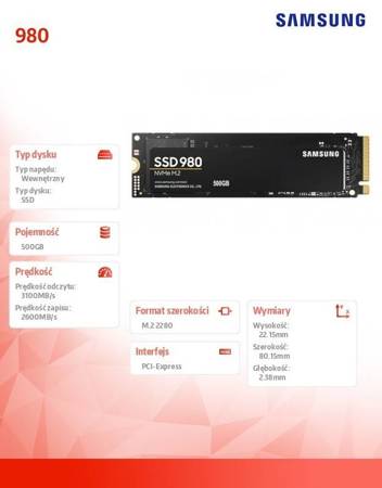 SAMSUNG DYSK SSD 980 500GB GEN3.0X4 NVMEMZ-V8V500B