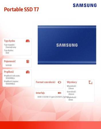 SAMSUNG DYSK SSD PORTABLE T7 500GB USB 3.2 GEN.2 BLUE