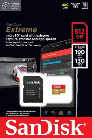 SANDISK KARTA PAMIĘCI EXTREME MICROSDXC 512GB 190/130 MB/S A2 V30 U3