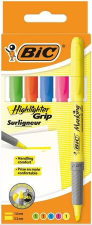 ZAKREŚLACZ BIC HIGHLIGHTER GRIP 896055 MIX*5 1.6-3.3MM 5SZT